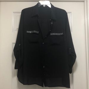 Black Embellished Button down